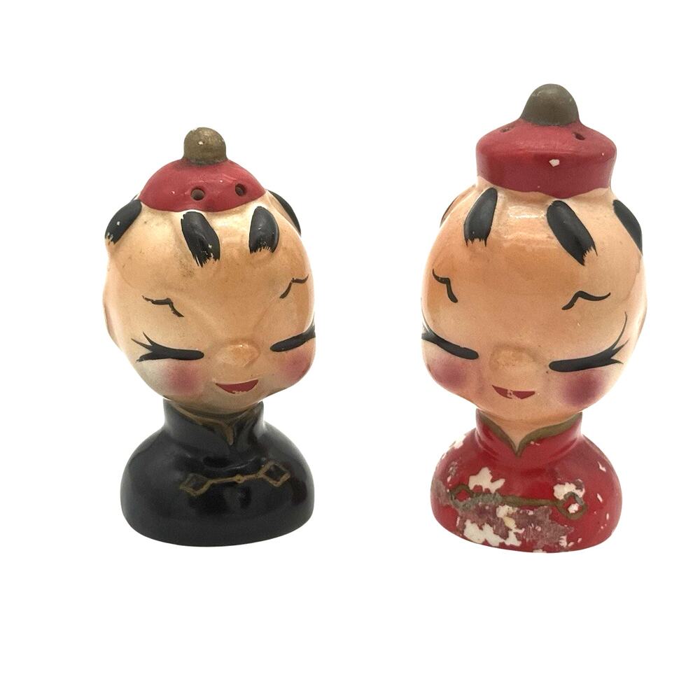 VTG Japanese Boy & Girl Salt & Pepper Set Occupied Japan Ceramic Hand Painted